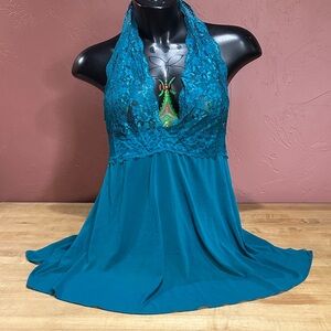 Lace Halter Chemise Slip [torrid teal]